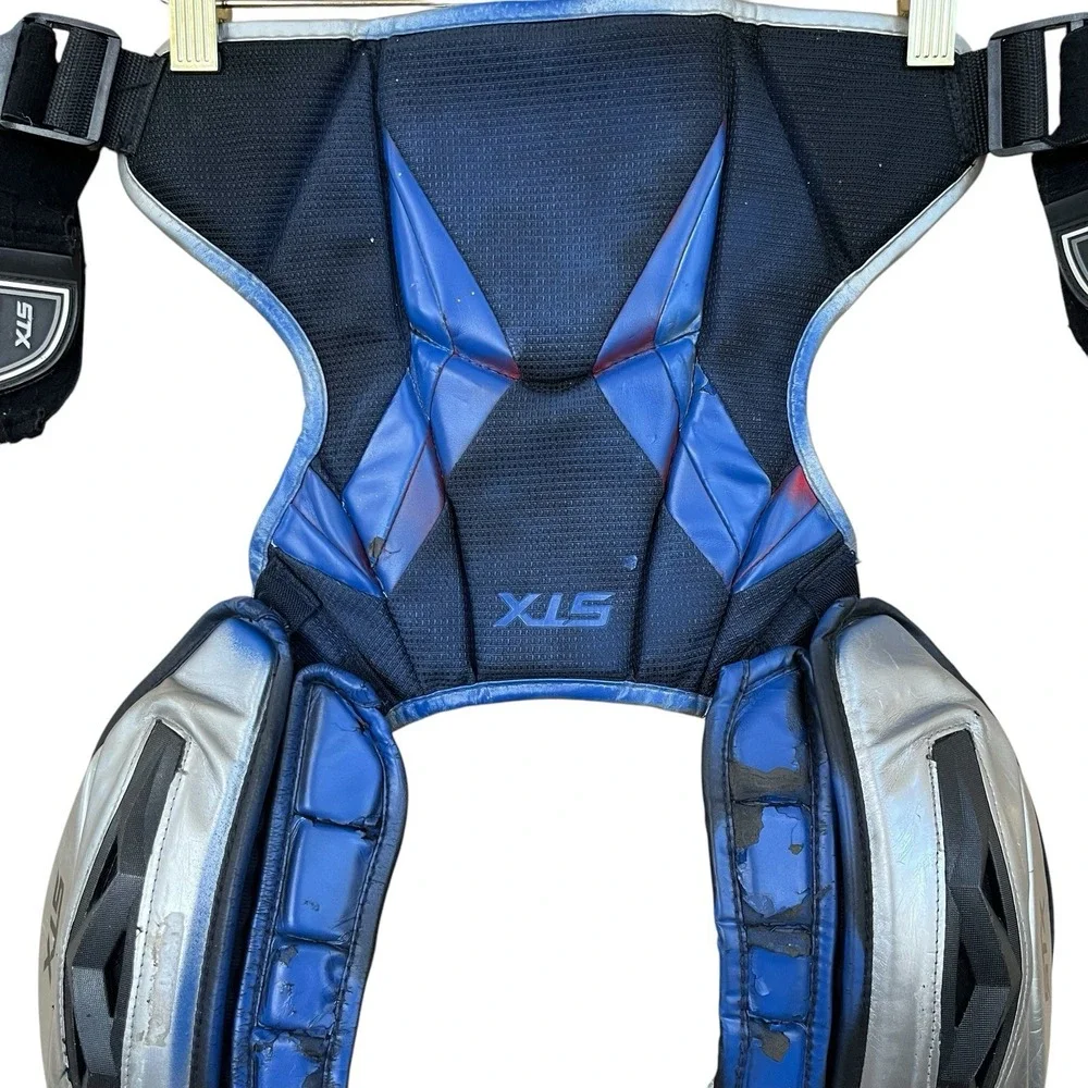 STX Jolt Youth Small Lacrosse Shoulder Pads Chest Protector Blue Silver Gear